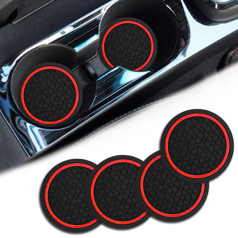 4PCS Car Cup Holder Coasters, Dustproof Automotive Interior Accessories Mat,2.75 Inch Non-Slip Insert Water Bottle Holder Pads, Universal for Vehicles, Trucks, RVs and More (Black/Red) Black/Red