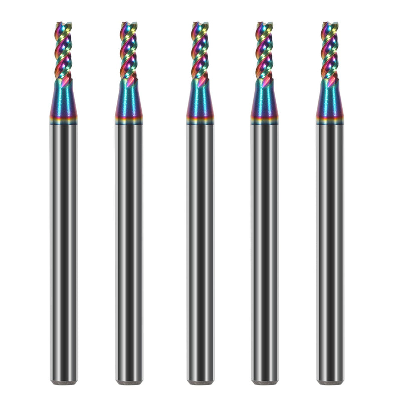 5pcs 1/16" Solid Carbide Flat End Mills Set 3 Flute Diamond-Like Coating End Milling Cutter for Aluminum,Copper,Magnesium Alloys 1/16"-DLC Coated Multicolored 5