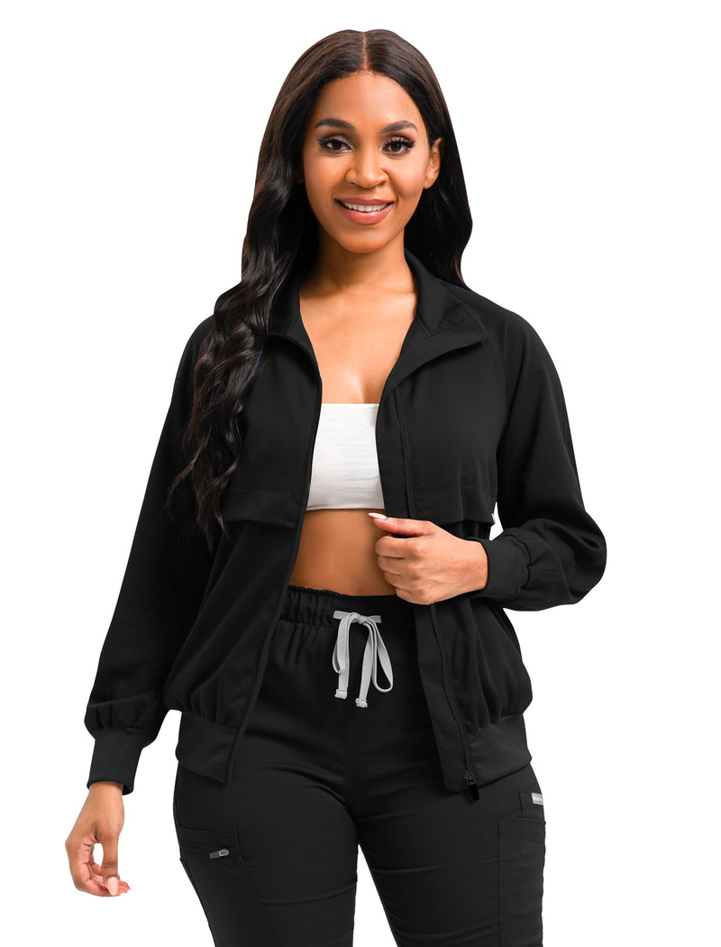 Scrubspro Scrub Jackets long Sleeve Medical Scrub Jackets for Women Zip Front Black Small