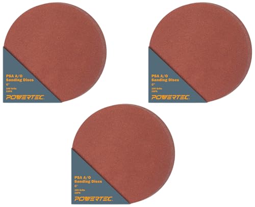 POWERTEC 110260 6 Inch PSA Sanding Discs, 100 Grit, Aluminum Oxide Adhesive Sandpaper for 4x36 Belt Sander, 10PK (Pack of 3) 10 PK (Pack of 3)
