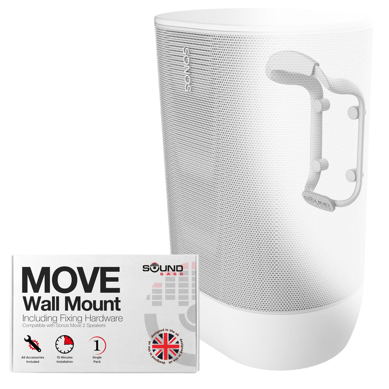 Sound Bass Move Speaker Wall Mount Bracket, Weatherproof, Compatible with Sonos Move & Move 2, Including Mounting Accessories (Move 2 - White) Move 2 - White