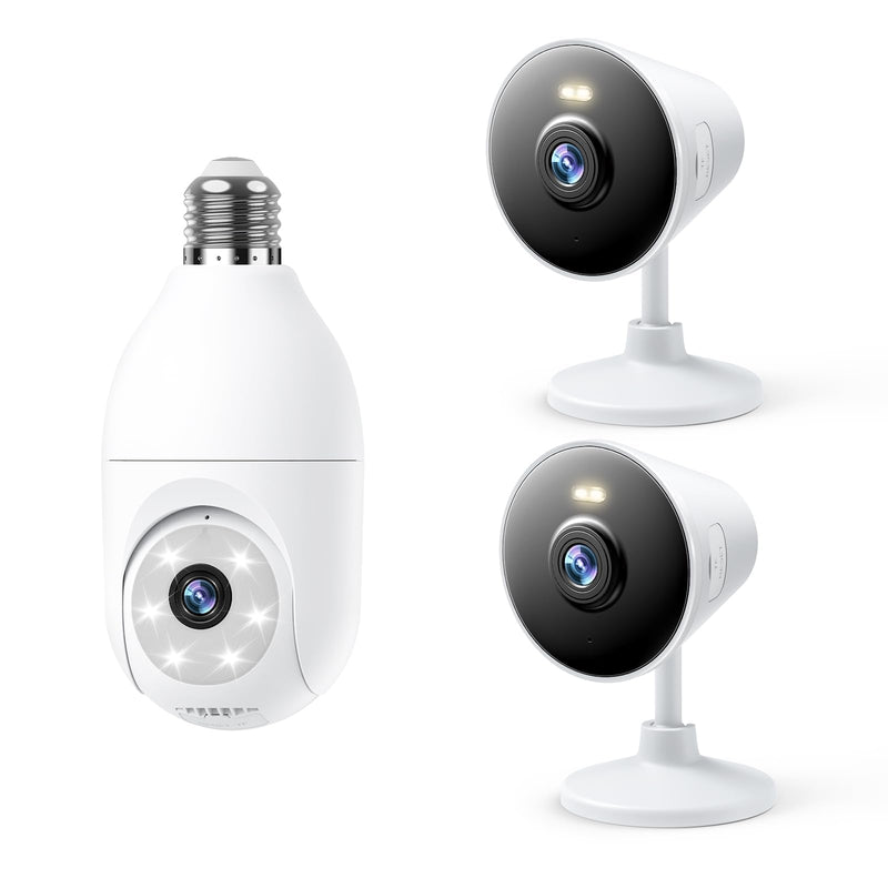 Rocktone 2 PACK Indoor/Outdoor Security Camera for Home and 1 PACK Light Bulb Camera