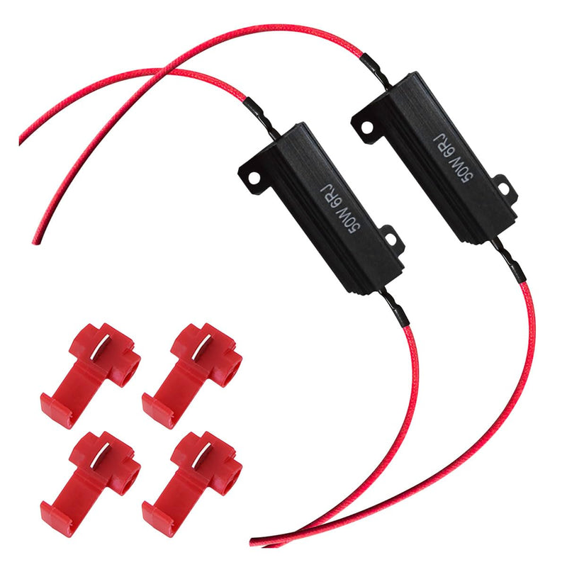 50W 6ohm LED Load Resistors with Quick Wire Clips, Aluminum Case Resistor for Fix LED Turn Signal Lights Bulb Fast Hyper Flash, Automotive Replacement Resistor for Fix Blink Error Code (Black, 2PCS) Black