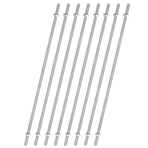 uxcell 8pcs 8/32 Inch M4 Threaded Rods with 16pcs Hex Nuts 18 Inch 304 Stainless Steel Full Threads Right-Hand Thread for Hangers, U-Bolts, and Beaded Garden Stake Rods, Silver