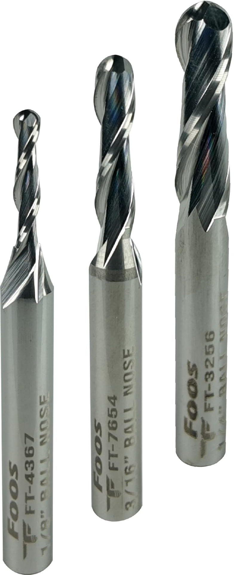 FOOS - Ball Nose Spiral Router Bit Set - Solid Carbide - 1/4” Shanks - Veteran Owned (3pcs 1/4" 3/16" 1/8") 3pcs 1/4" 3/16" 1/8"