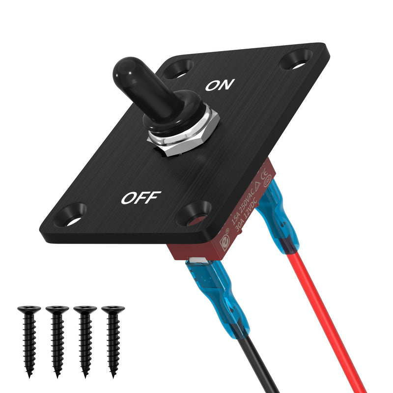 Heavy Duty Waterproof Toggle Switch 12V DC 30A 2 Pin SPST ON/Off Toggle Switch with Mounting Panel for Marine Boat Automotive ON-OFF with Panel and Wire