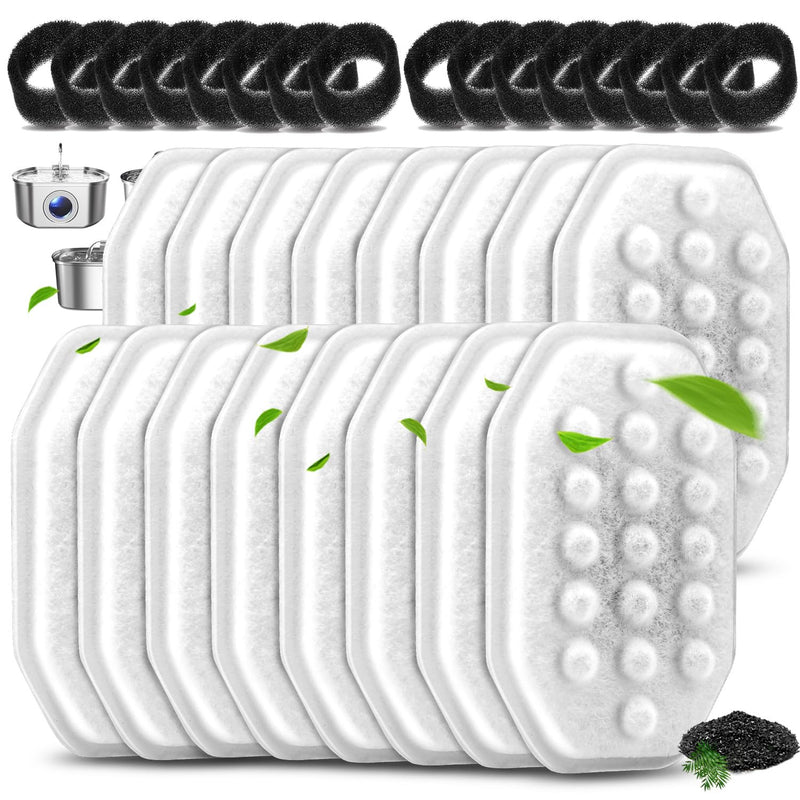 8 Pack Replacement Filters & 8 Pack Pre-Filter Sponges Set for 3.2L/108oz Pet Cat Water Fountain, Pet Fountain Filter Replacement (16 Filters & 16 Sponges) 16 Filters & 16 Sponges