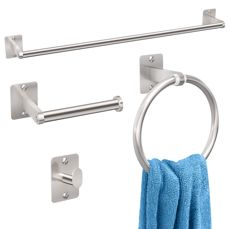 Brushed Nickel Bathroom Accessories Set, KLJKPA 4 Pieces Bathroom Hardware Set, 24 inch Towel Bar, Towel Racks for Bathroom, Robe Towel Hooks, Toilet Paper Holder Wall Mounted Brushed Nickel (4 Piece)