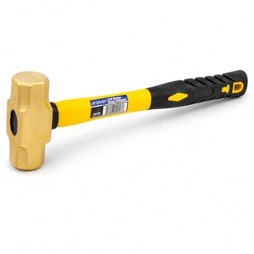 Stark USA 1lb Brass Sledge Hammer (16oz) Fiberglass Handle, Drilling Hammer, Crack Hammer, Die-Forge, Corrosion Resistant, 12.5" Brass Hammer 1 Pack