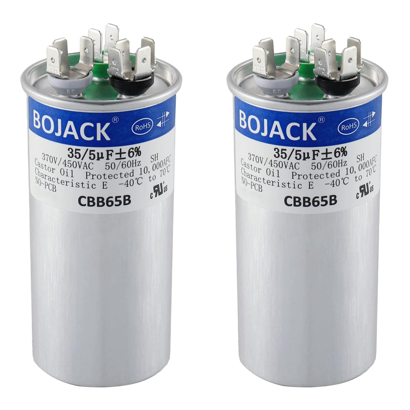BOJACK 2 Pcs 35+5uF 35/5 MFD ±6% 370V/440V CBB65 Dual Run Circular Start Capacitor for AC Motor Run or Fan Start or Condenser Straight 35+5uF 2PCS