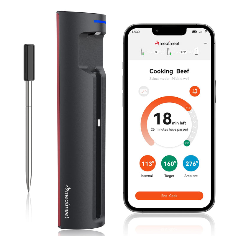  [AUSTRALIA] - Pro Smart WiFi Wireless Meat Thermometer, Unlimited Range, Improved Stability, Ultra-Thin Probe, Bluetooth Digital Food Thermometer for Remote Monitoring of Oven/Kitchen/BBQ/Grill/Rotisserie Black