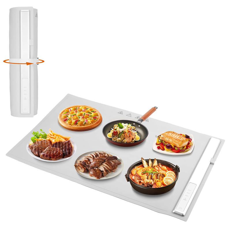 Portable Food Warmers,Electric Warming Tray Hot Tray Heating Mat Food Warmer Heating Pad Keep Foods Warming for Gatherings,Parties, Auto Shut-Off Gray