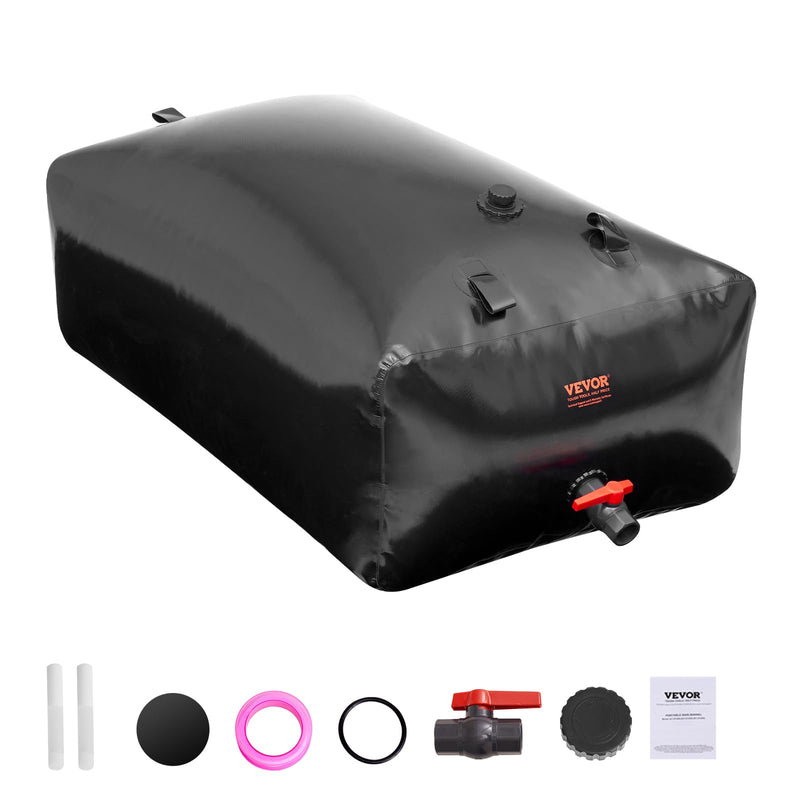 VEVOR 540L/142.7 Gallon Water Storage Bladder, RV Water Tank, 1000D PVC Collapsible Water Storage Containers, Large Capacity Soft Water Bag, Portable Water Bladder,Camping, Emergency Water Supply Black