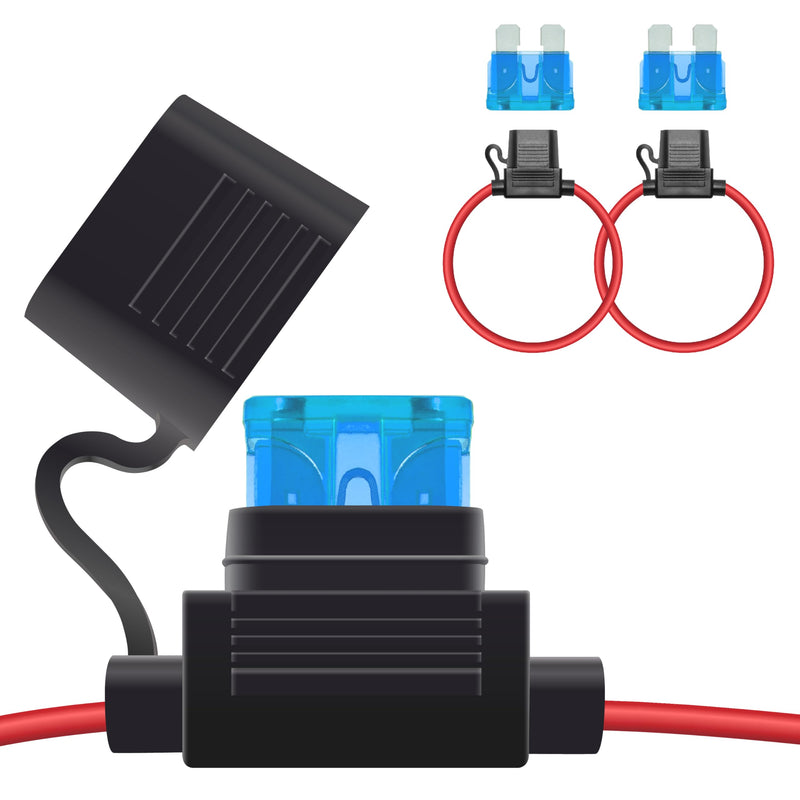 2 PCS Inline Fuse Holders 12V, 16 AWG Car Gauge Inline Fuses, Waterproof Fuse Holder with 15A ATC/ATO Standard Blade Fuses for Automotive, Marine, Golf Cart Lighting, Electrical Circuits 2 PCS 16AWG