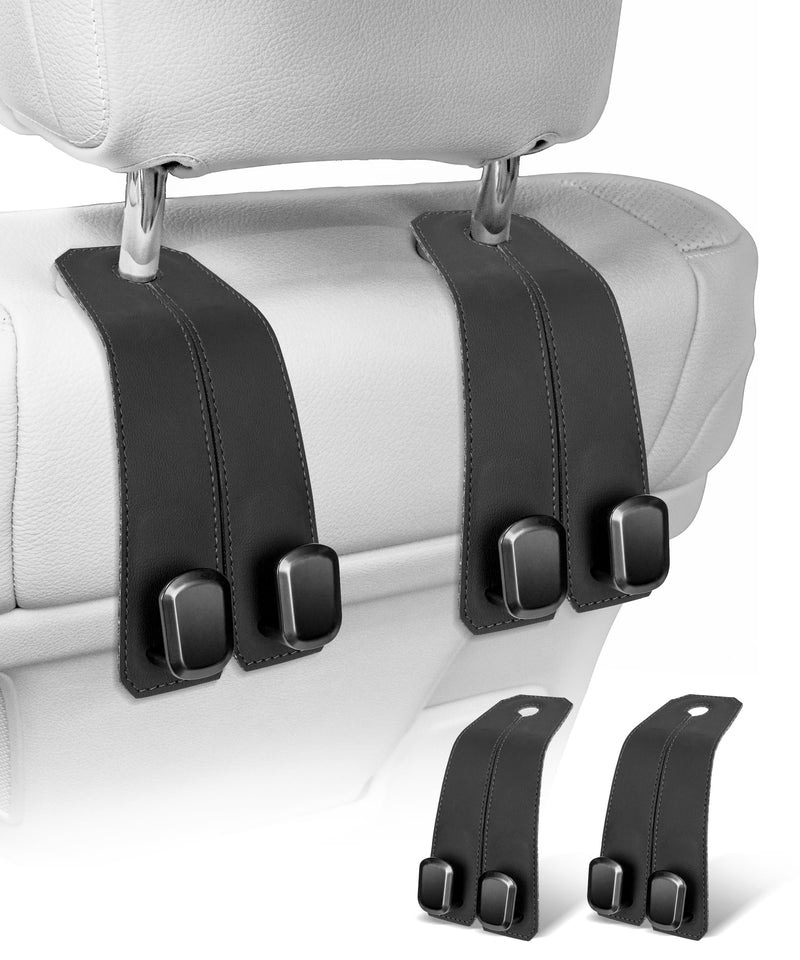 Car Hooks for Headrest, 2PCS Car Purse Hooks Luxurious leather 100% Metal Car Hangers for Seat Multifunctional Car Bag Hook Car Seat Back Storage Hook Accessories (Black) BLACK 2Pack