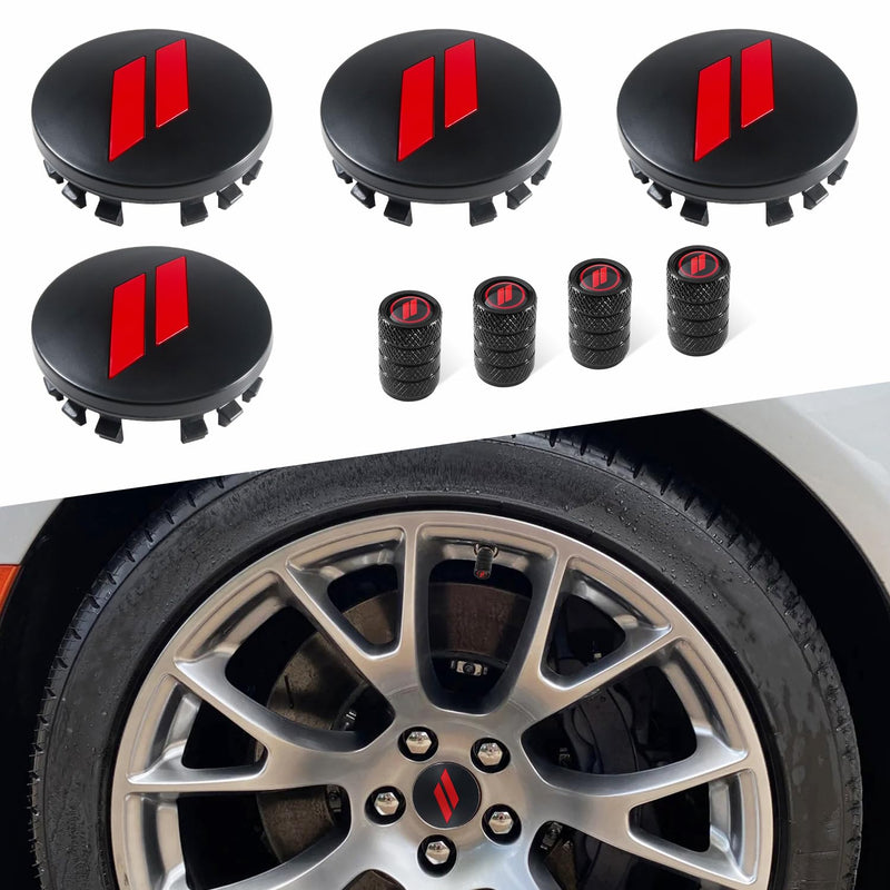 4PCS 63mm=2.5 inch Slash Wheel Center Cap Covers for Dodge Charger Challenger Durango Journey Avenger Hornet Dart R/T SRT Non Fading Hubcaps Rim + Tire Valve Stem Caps Covers Trim (Red) red