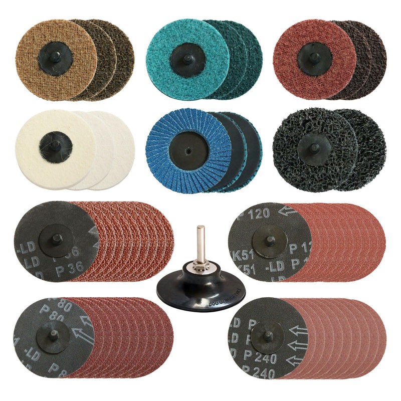 58PCS 3 Inch Quick Change Sanding Disc Set,Surface Conditioning Disc for Die Grinder Surface Prep Strip Grind Polish Burr Finish Rust Paint Removal