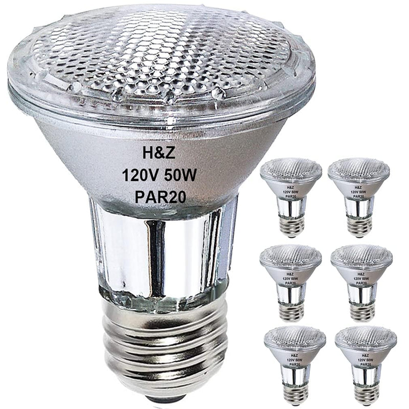 H&Z PAR20 Bulbs - 6PCS 50W 120V Dimmable Flood Lights, High Brightness & CRI100, E26 Base, 3000K Warm White PAR20 Bulbs for Recessed & Track Light par20 50w 6p