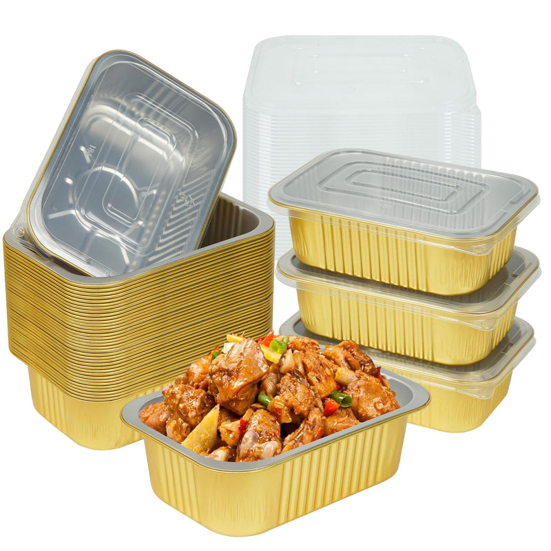 40 Pack 1.5 LB 7.2"×5"×1.8" Aluminum Foil Pans with Lids Heavy Duty, 24 Ounce Foil Food Containers with Lid, Disposable Tin Foil Pans with Lids for Baking, Meal Prep, Freezer, Heating and Takeout 7.2"×5"×1.8"(40 pcs + 40 lids)