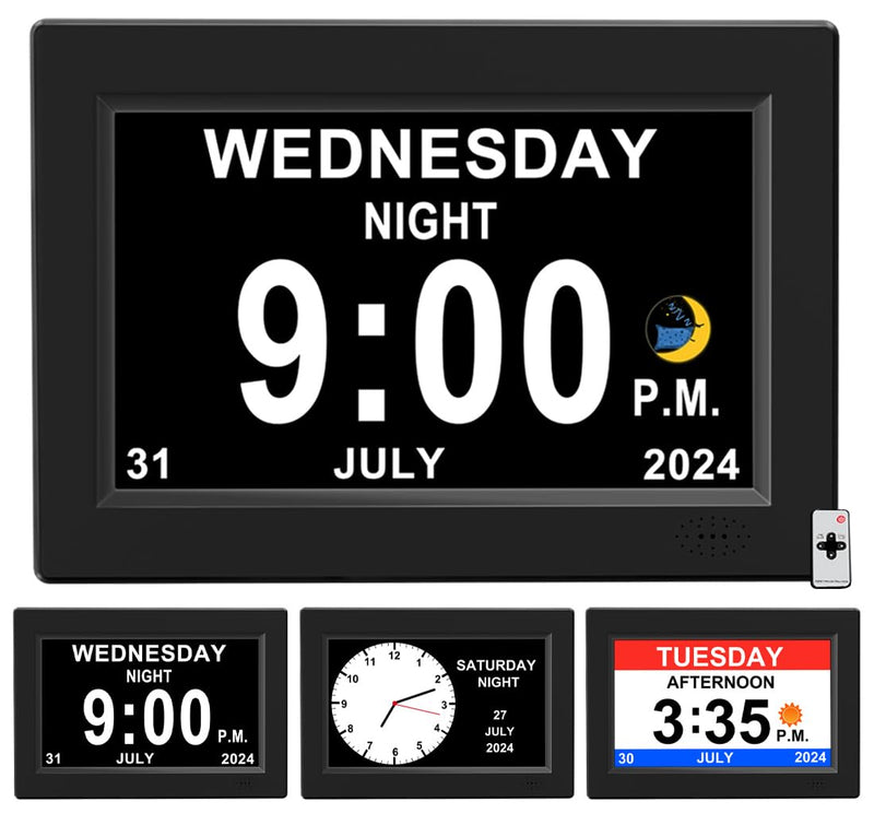 CAZOKASI 8inch Extra Large Impaired Vision Digital Alarm Clock with Day and Time for Elderly Calendar Clock Auto Dimmable Clock 8inch Black
