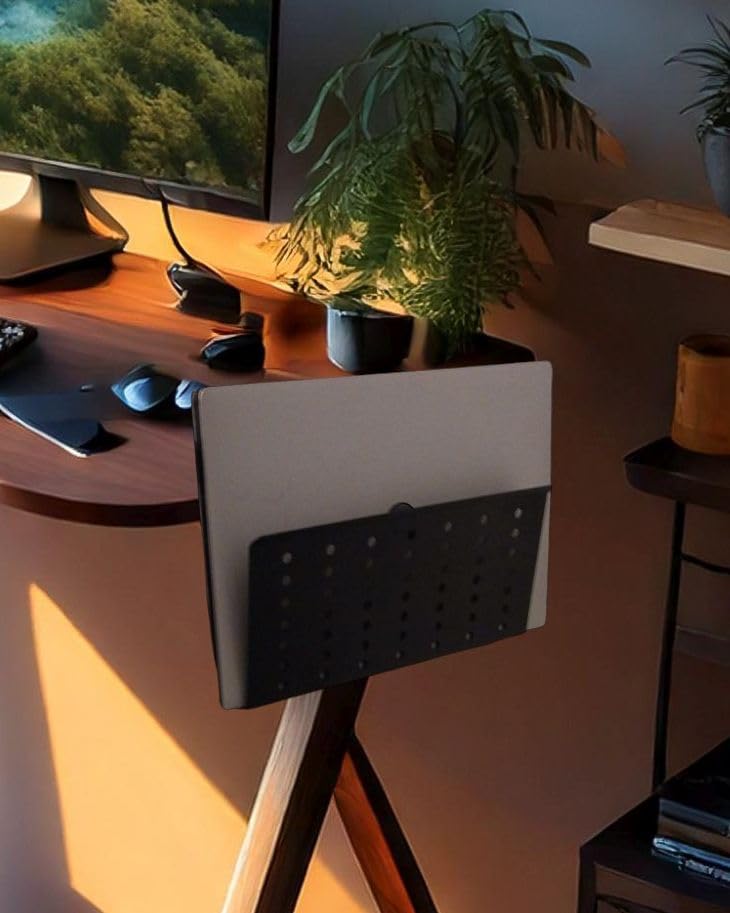 Desk Side Mount Laptop Holder (Black) - No Drill Steel Hanging Organizer for Office & Home - Under Desk Storage Black