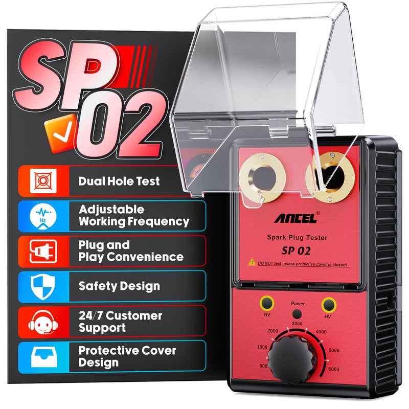 ANCEL SP02 Spark Plug Tester Automotive Engine Ignition Coil Tester Dual Holes 0 to 6000RPM Adjustable Working Frequency Car Spark Plug Gap Tool