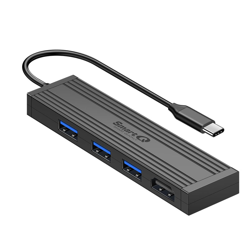 4-Port USB 3.0 Ultra-Thin Data Hub USB Distributor, Suitable for MacBook, Mac Pro/Mini, iMac, Surface Pro, XPS, laptops, USB Flash Drives, Mobile HDD, Printers, and More… (Slim USB C - 0.5 ft) USB-C