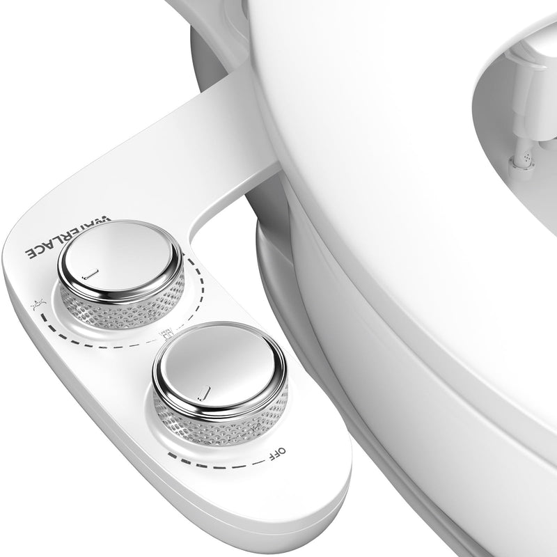 WATERLACE Bidet Attachment for Toilet Seat Water Pressure - Non Electric Bidets Self Cleaning Sprayer - Dual Nozzle Bidet Attachments Toilets Spray - Adjustable Bidets Wash Butt Cleaner for Bathroom White