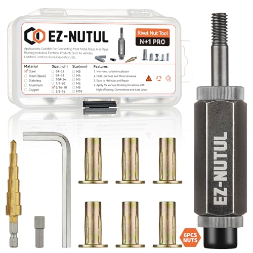 Multi-Grip Rivet Nut Installation Tool Set Pre-Bulbed Shank Flat Head Threaded Insert Nut Plus Nuts Assortment Kit Cross Rivnut for Construction Industrial 5/16-18(Plus Nut Tool-6pcs) 5/16-18(Plus Nut Tool-6pcs)