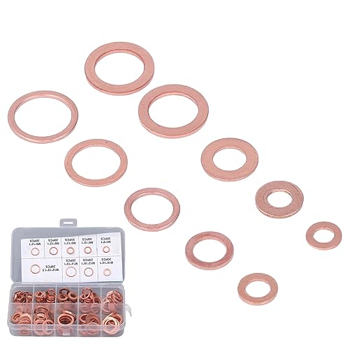 Copper Oil Drain Plug Washer Kit, 200Pcs 9 Sizes M5-14