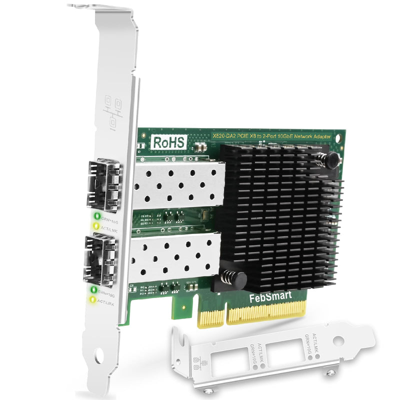 PCIE X8 Interface to 2X 10GbE SFP+ Fiber Port Converged Ethernet Adapter, Intel 82599ES 10 Gigabit Ethernet Controller, 2-Port 10GbE PCIE NIC Card, 2X 10GbE SFP+ LAN Adapter (X520-DA2)