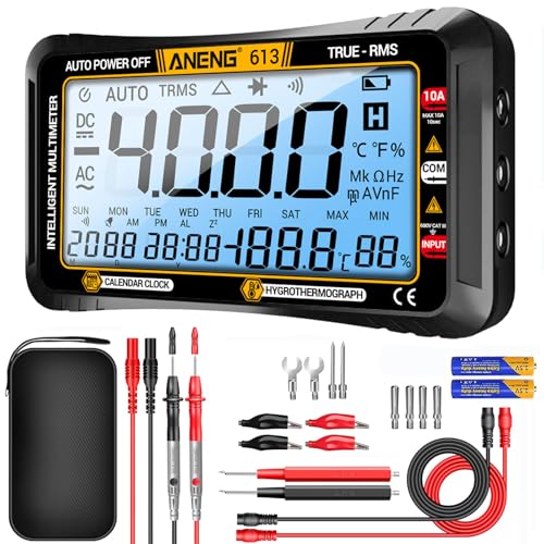 ANENG Digital Multimeter Tester,4000 Counts Voltage Tester,Auto-Ranging TRMS Volt Meter,Large LCD Ohm Meter Measures AC/DC Current,Voltage,Resistance, Diode,Continuity,Capacitance,Temperature 613 Black Large Screen