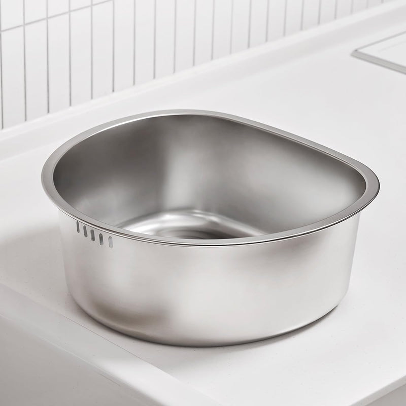 WAGENSTEIGER D-Shaped Stainless Steel Dishpan, Kitchen Sink Wash Basin Tub for Dishes, Vegetables & Fruit, Heavy Duty Metal Dish Tub (8.45 Qt)