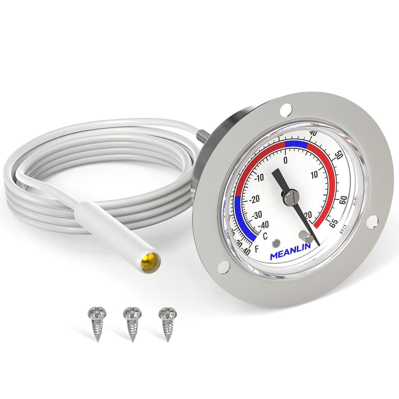 MEANLIN MEASURE Vapor Capillary Refrigeration Thermometer with Stainless Steel Front Flange Mount, 2" Dial, 48" Capillary Length, Temperature Range -40-65°F/-40-20°C, Accuracy 2% 1PCS
