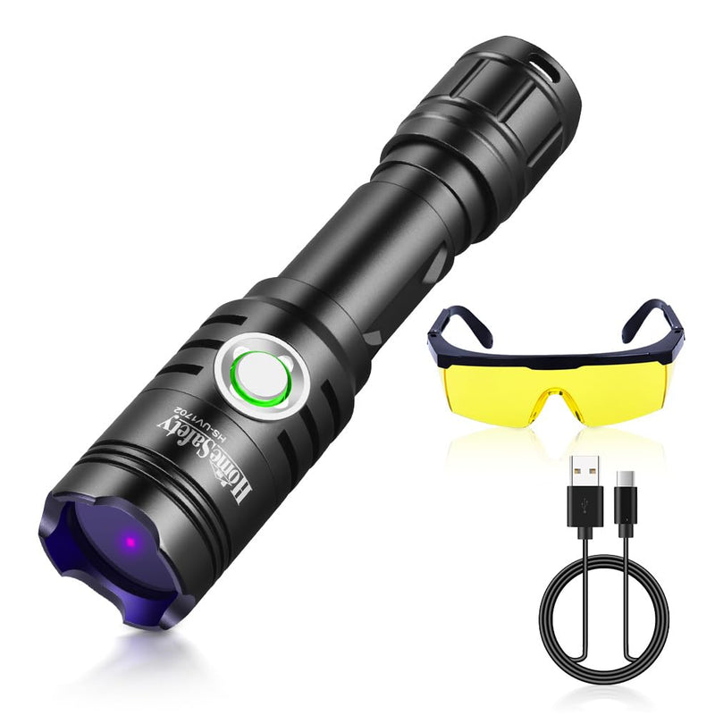 Home Safety 1702 365nm UV Flashlight Blacklight, High Power LED USB -C Rechargeable, Mini Portable Black Light for for Pet Urine Finding & Mineral, Antique Detection, Scorpion Search, etc 1702_UV 365nm