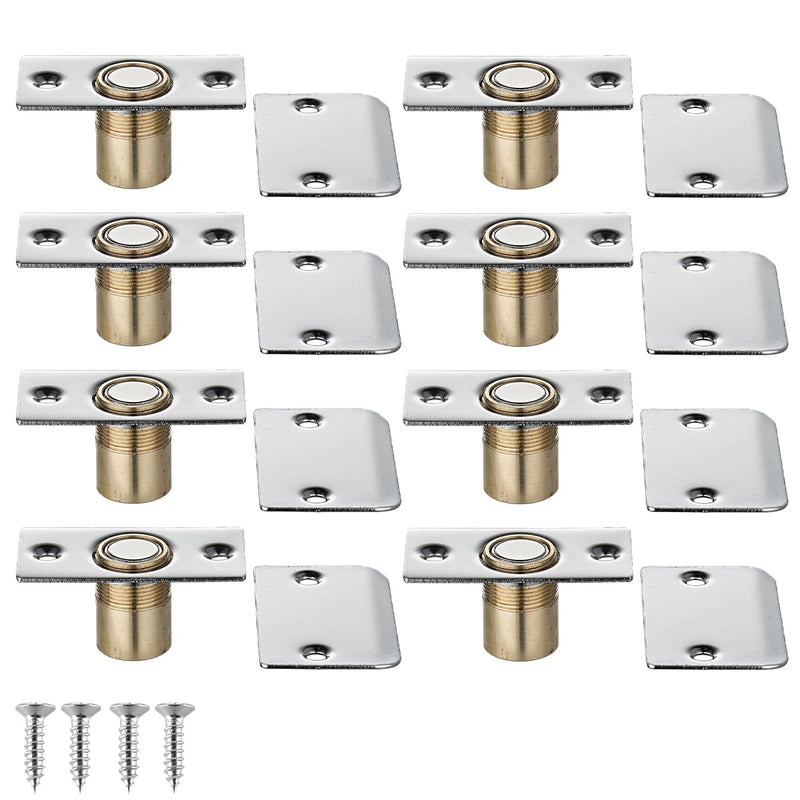 JQK Closet Magnetic Door Ball Catch Hardware, 430 Stainless Steel Catch Adjustable with Strike Plate, Polished Steel Finish 8 Pack, HBC120-BN-P8 Magnetic 8 Pack Chrome