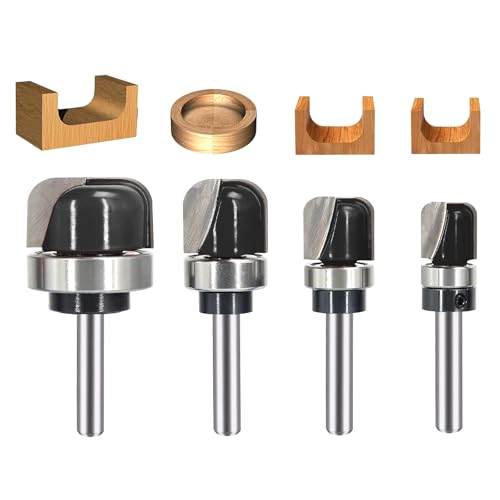4PCS Bowl & Tray Template Router Bit Set 1/4 Inch Shank, Cove Juice Groove Router Bit, Carbide Tipped Circle Round Nose Cutting, Ideal for Making Wood Bowls, Trays, Boxes, Board Troughs 4pcs 1/4 Inch