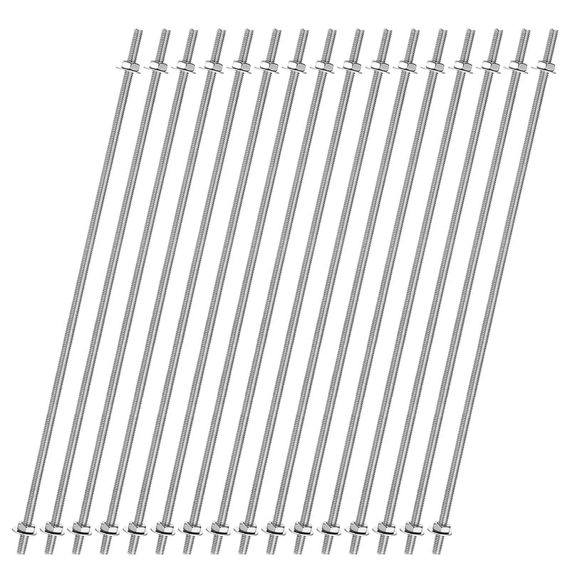 uxcell 16pcs 8/32 Inch M4 Threaded Rods with 40pcs Hex Nuts and Washers 18 Inch 201 Stainless Steel Full Threads Right-Hand Thread for Hangers, U-Bolts, Beaded Garden Stake Rods, Silver 16