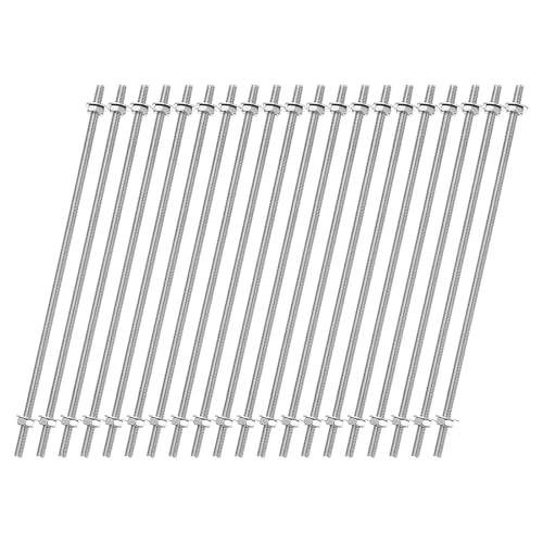 uxcell 20pcs 8/32 Inch M4 Threaded Rods with 40pcs Hex Nuts and Washers 10 Inch 201 Stainless Steel Full Threads Right-Hand Thread for Hangers, U-Bolts, Beaded Garden Stake Rods, Silver 20
