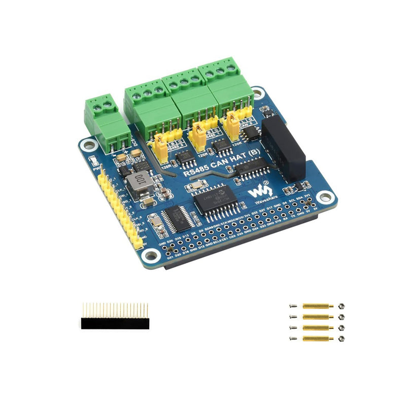 for Raspberry Pi RS485 CAN HAT (B) Isolated 2-Ch RS485 1-Ch CAN SPI Communication On-Board SC16IS752 and SP3485 Chips with MCP2515 Controller CAN Transceiver Multiple Protections