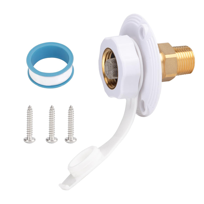 RV City Water Inlet with Check Valve – RV Water Inlet Connection, RV Water Fill Inlet with 3/4" NH Female to 1/2" NPT Male, Ideal for RVs, Travel Trailers, Camping, and Boats in White