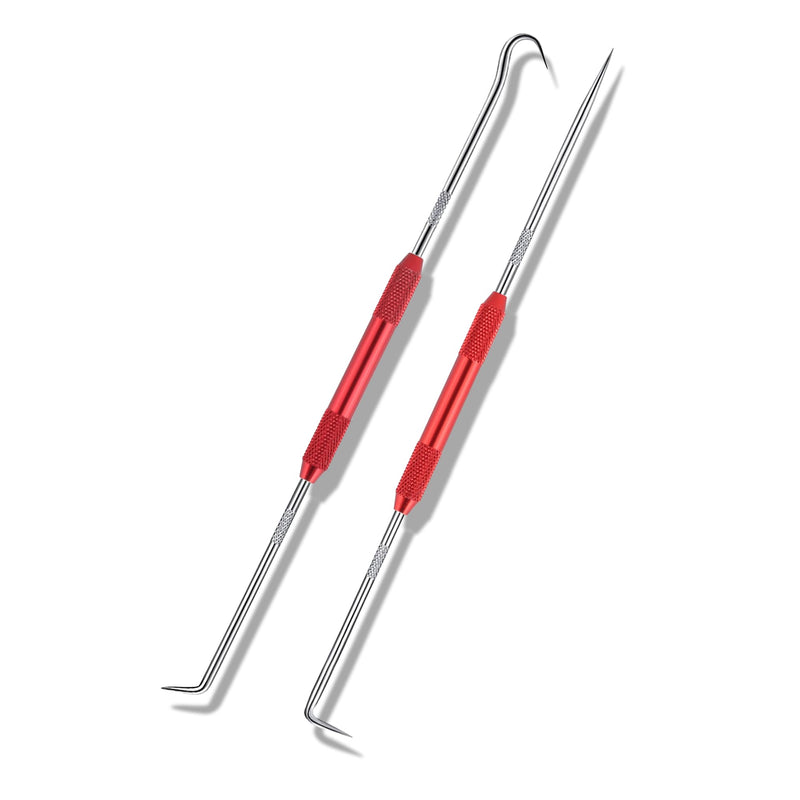 2PCS CarbonSteel Hook Tool and Pick Set,Double End Pick and Hook Set Auxiliary Dismantling Fittings,Universal O Ring Pick Set and Hook Tool Car Accessories Fit for Most Cars (Red) Red