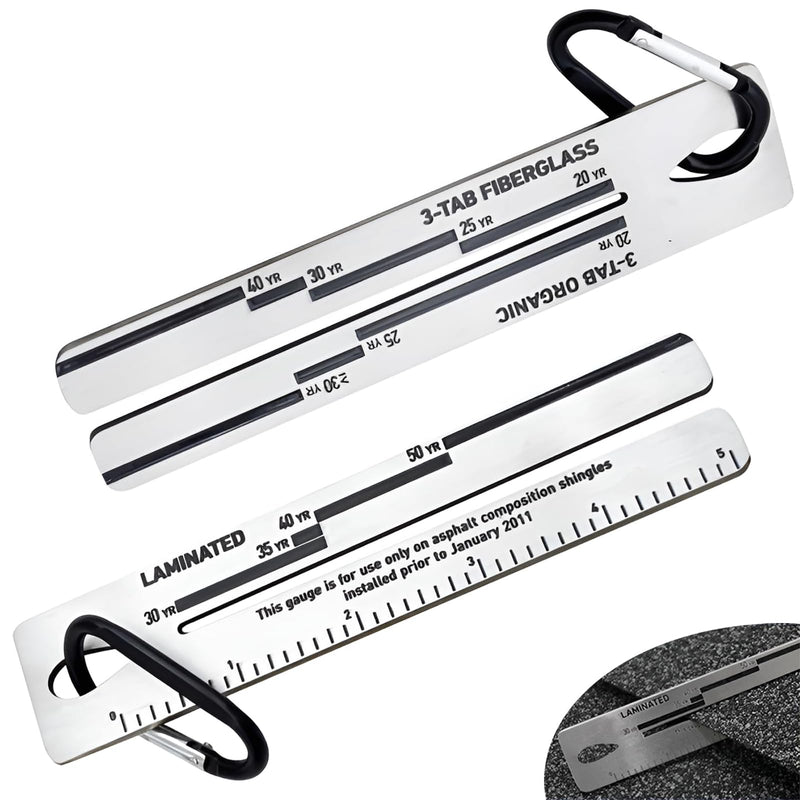 2 Pack Metal 4/09 Shingle Gauge with Carabiner, House Roof Gauge Tool, Roofing Tools Engineering Rulers Equipment for Measuring and Analyzing The Thickness of Roof Tiles 2