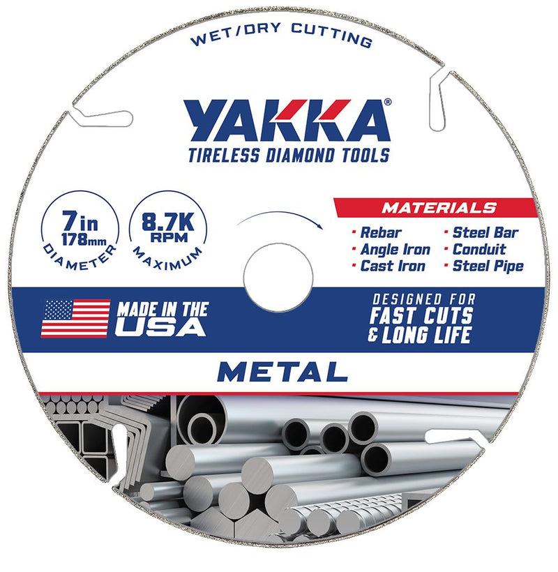 Yakka 7 Inch Metal Cutting Segmented Diamond Blade cuts a Wide Range of Metals, Made with Advanced Electroplating Technology for a Long Life & Comes with 7/8 inch Arbor & 5/8 inch Reducer Ring 7.0"