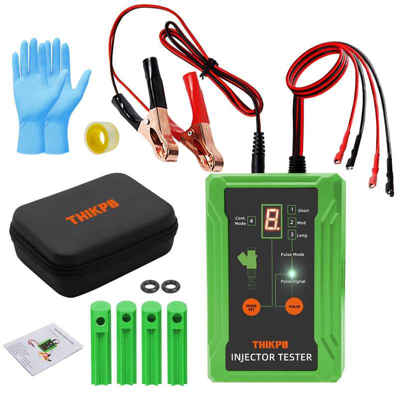 THIKPO Universal Fuel Injector Tester and Cleaner Tool Kit, 8 Pulse Modes, 4 Wire Dual Channel for 2 Fuel Injectors, 4 Size Cleaning Adapters, DIY Tester Pulse Cleaning Tool for Auto Car Motorcycle
