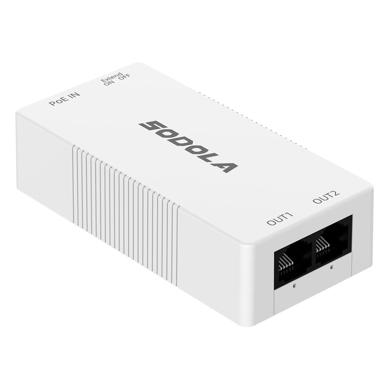 SODOLA 2 Port PoE Extender 100Mbps, POE Repeater 1 to 2 Poe Splitter with IEEE802.3af/at with 100Mbps, 4KV Lighting Protection Plug&Play 48V 30W POE Passthrough Switch for Security Systems IP Camera SL-AFR-21+