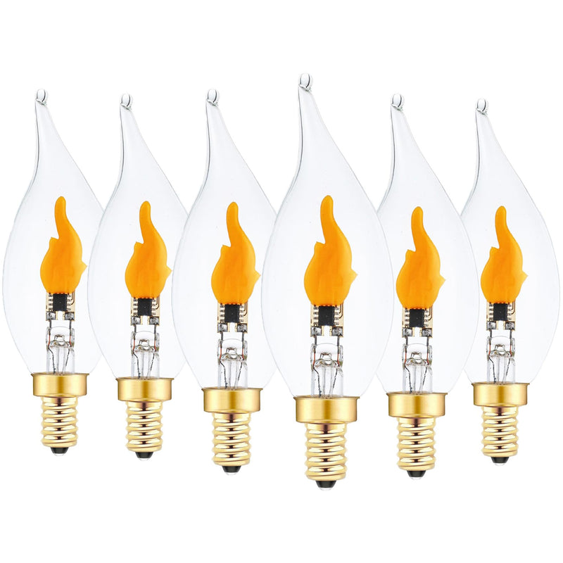 Sunaiony Flickering Flame Light Bulbs, E12 LED Flicker Candelabra Flame Effect Light Bulb for Decoration, Clear Glass CA11 Shape, 6 Pack