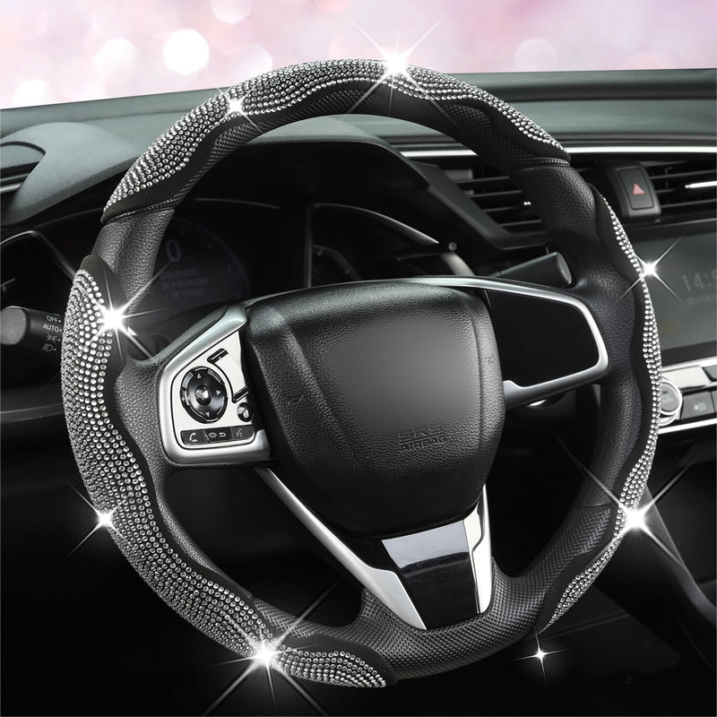 West Llama Diamond Bling Car Steering Wheel Cover with Crystal Rhinestones,3PCS Segmented Steering Wheel Protector,Universal for 99% Cars for Women(Black with White Diamond) 3 Pieces Black with White Diamond Rhinestones