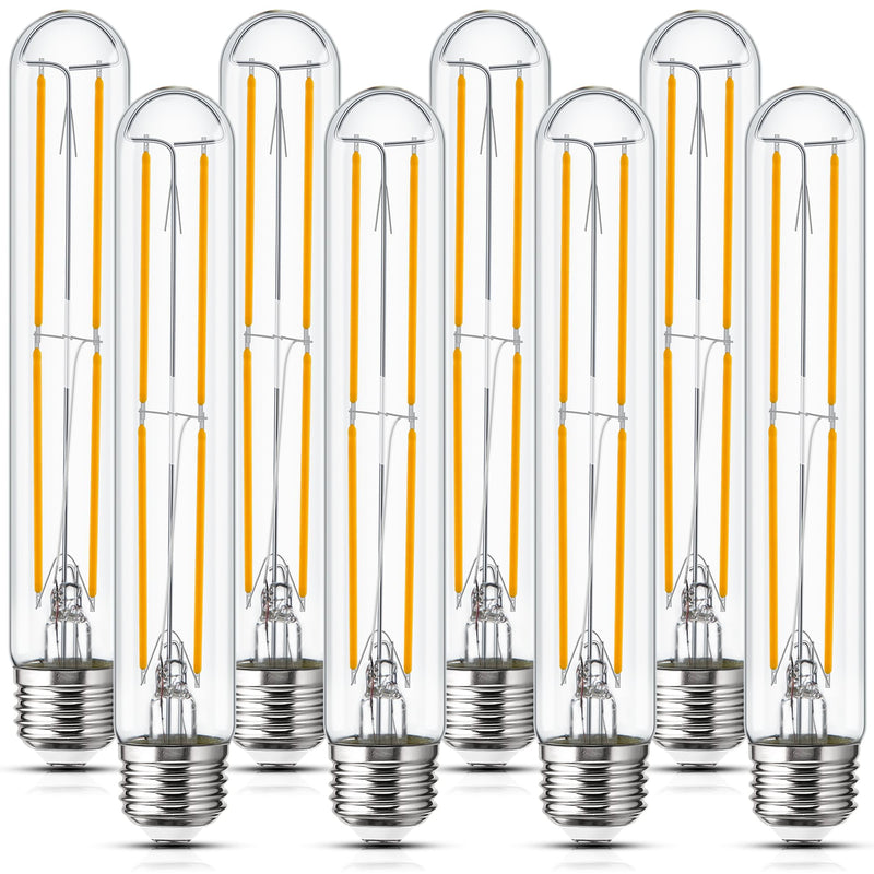 Tubular Light Bulb 7.3 Inch Dimmable T10 LED Bulb E26 6W 60 Watts Edison Bulbs 2700K Solf White,185mm Long for Wall Sconces, Pendant, Livingroom, 8-Pack T30L 8-Pack