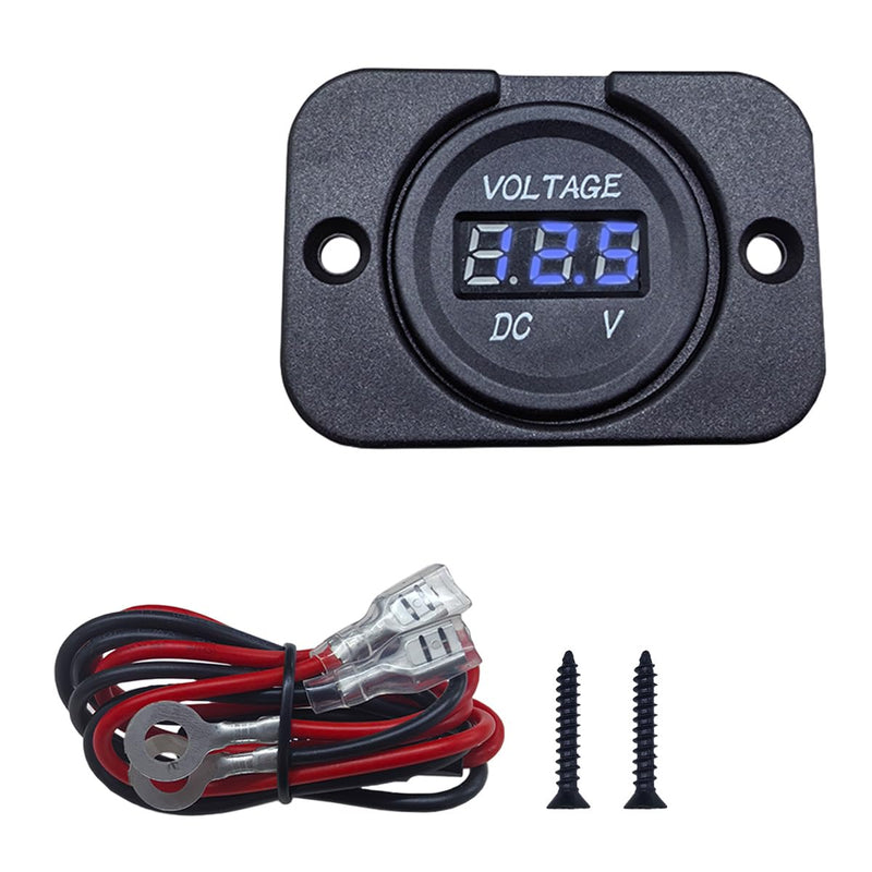 Car Battery Voltage Meter, DC 12V 24V Waterproof Battery Monitor, LED Digital Display Voltage Tester Gauge Meter with Terminal, Round Panel Voltage Gauge for Car UTV ATV Boat (Blue) Blue